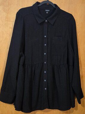 Torrid Black Peplum Crinkle Flannel Gauze Button Up Top Size 2 ( 2X) Long Sleeve